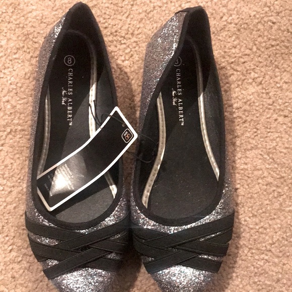 Black and silver/multi-glitter flats size 8 - Picture 1 of 3
